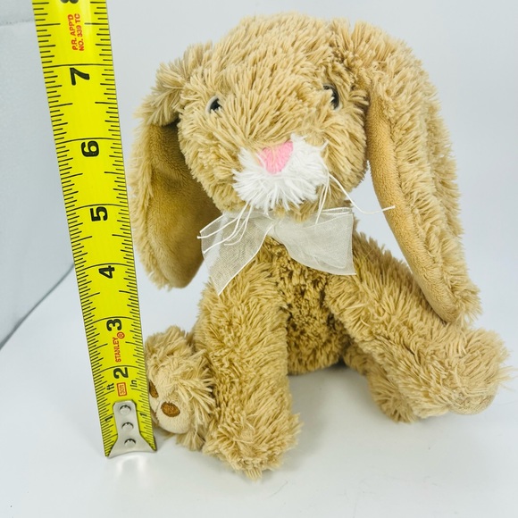 Bunny Rabbit Plush Stuffed Animal Floppy Ears Brown W/Bow Sitting Galerie 7” - Picture 6 of 7
